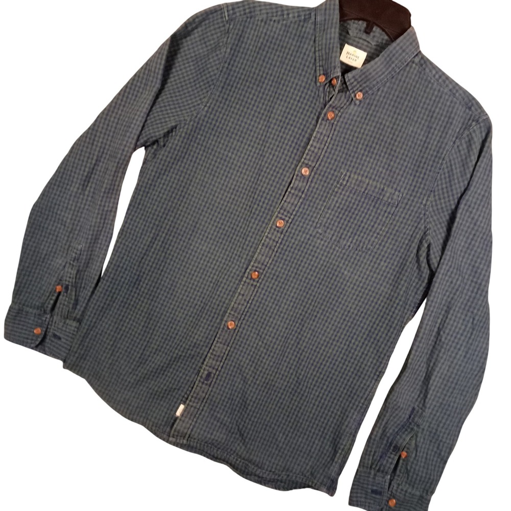Marine Layer Mens Marge Blue Green Gingham Long Sleeve Button Down Shirt